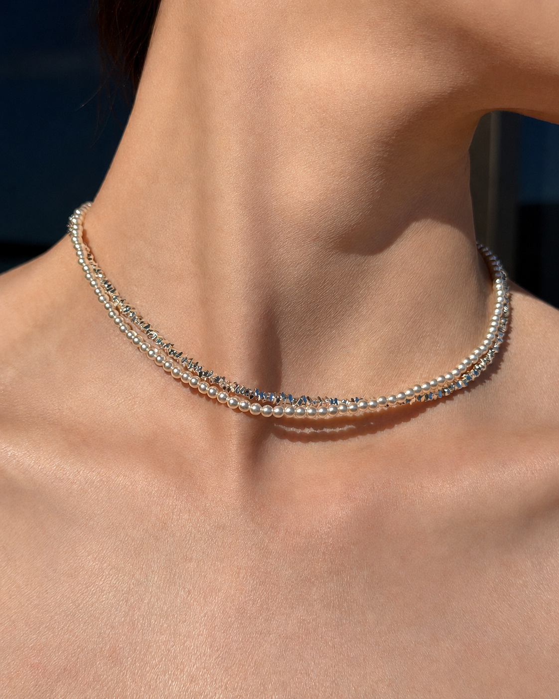 Layered Faux Pearl Sparkle Necklace