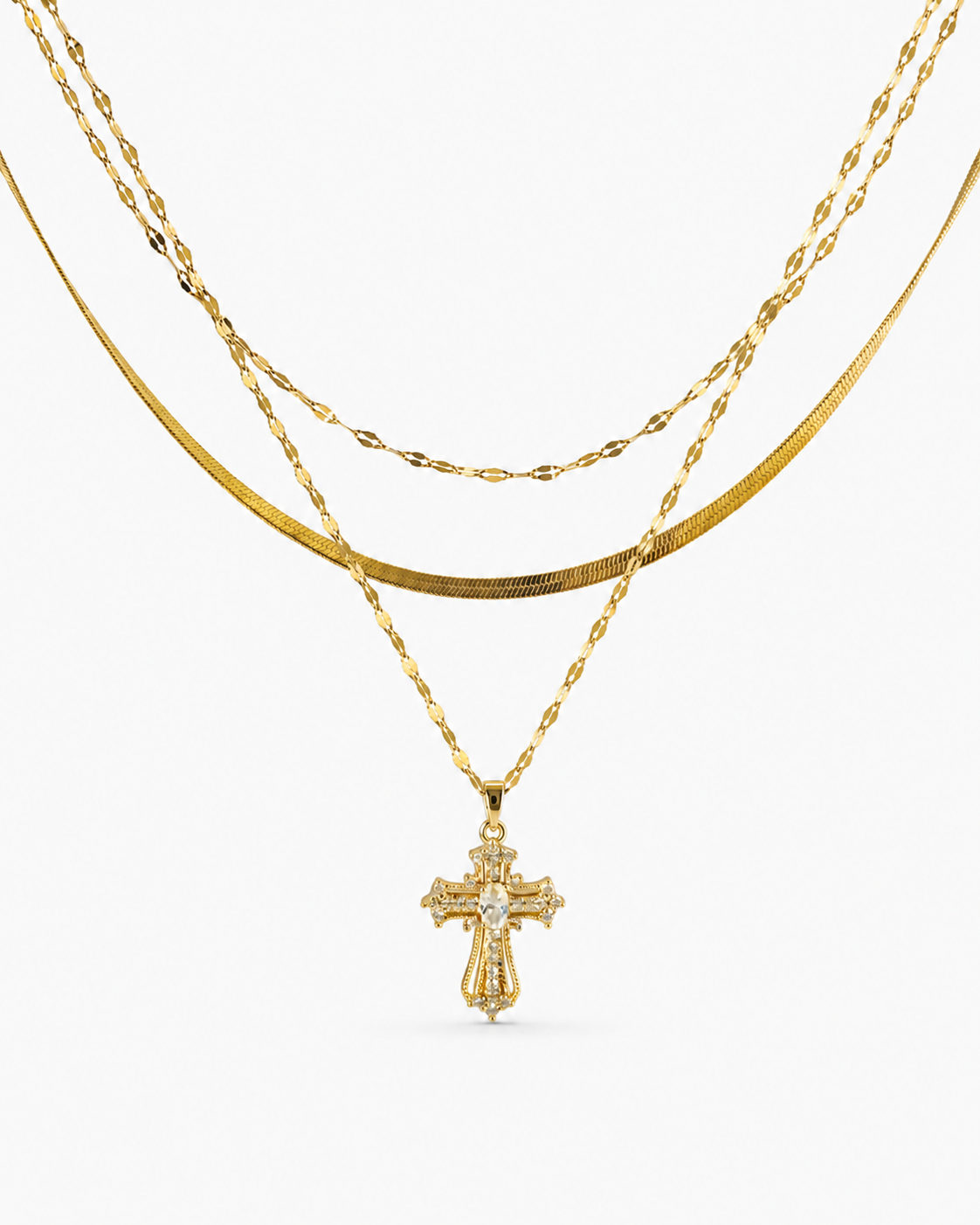 Layered Crystal Cross Necklace