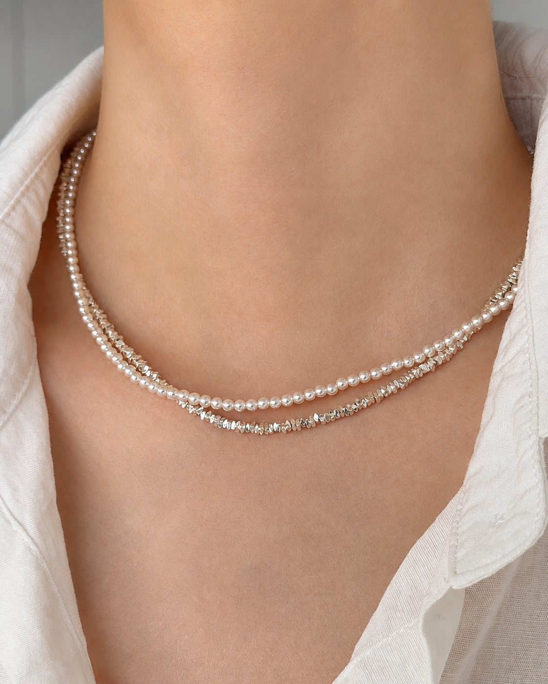 Layered Faux Pearl Sparkle Necklace