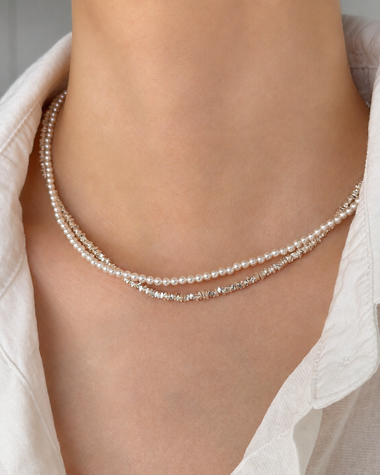 Layered Faux Pearl Sparkle Necklace